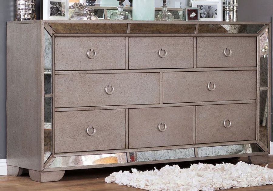 The appearance of Loraine Silver Dresser designed by Furniture of America in the modern / contemporary interior design. This silver piece of furniture  was selected by 1StopBedrooms from Loraine Collection to add a touch of cosiness and style into your home. Sku: CM7195D. Material: Glass. Product Type: Dresser. Image1