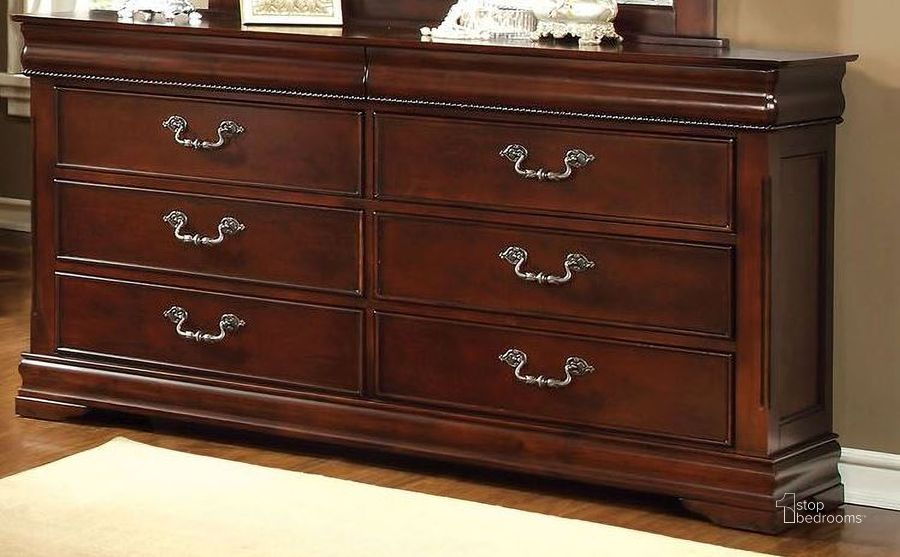 The appearance of Mandura Cherry Dresser designed by Furniture of America in the modern / contemporary interior design. This brown piece of furniture  was selected by 1StopBedrooms from Mandura Collection to add a touch of cosiness and style into your home. Sku: CM7260D. Material: Wood. Product Type: Dresser. Image1