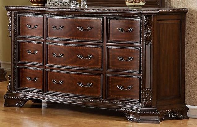 The appearance of South Yorkshire Brown Cherry Dresser designed by Furniture of America in the traditional interior design. This brown piece of furniture  was selected by 1StopBedrooms from Monte Collection to add a touch of cosiness and style into your home. Sku: CM7267D. Material: Wood. Product Type: Dresser. Image1