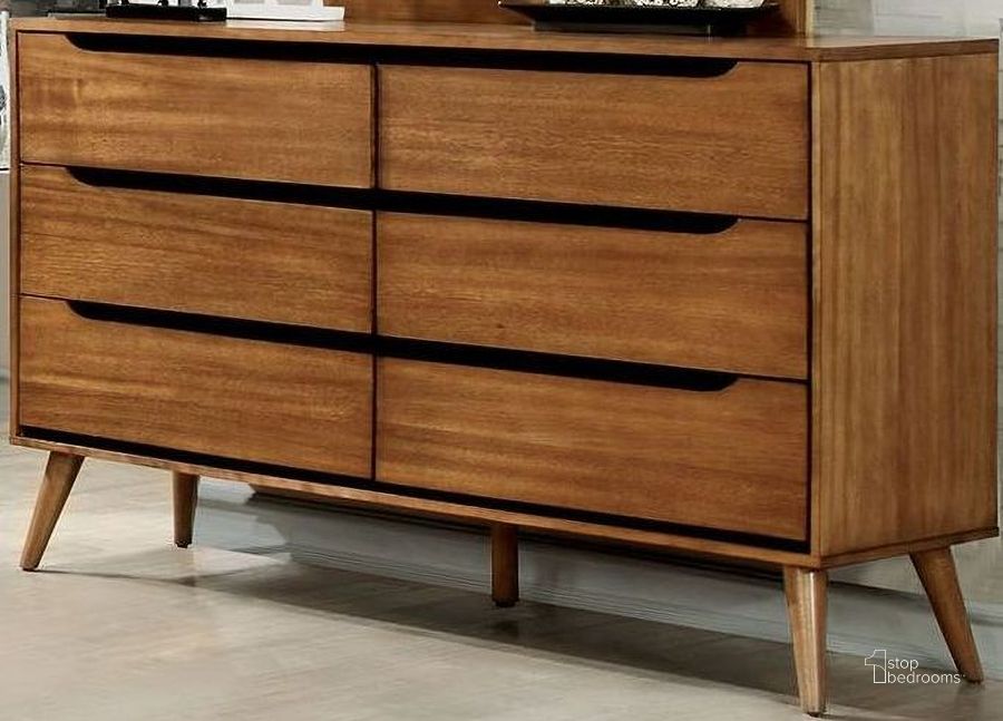 The appearance of Lennart Oak Dresser designed by Furniture of America in the transitional interior design. This brown piece of furniture  was selected by 1StopBedrooms from Lennart Collection to add a touch of cosiness and style into your home. Sku: CM7386A-D. Material: Wood. Product Type: Dresser. Image1