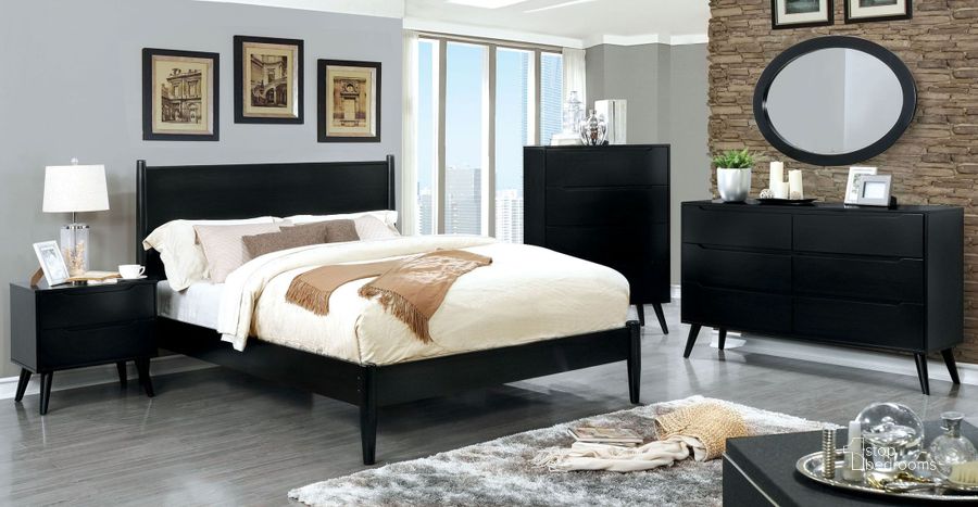 The appearance of Lennart II Black Panel Bedroom Set designed by Furniture of America in the modern / contemporary interior design. This black piece of furniture  was selected by 1StopBedrooms from Lennart Collection to add a touch of cosiness and style into your home. Sku: CM7386BK-Q-HB;CM7386BK-Q-FB;CM7386BK-Q-R;CM7386BK-N. Bed Type: Panel Bed. Material: Wood. Product Type: Panel Bed. Bed Size: Queen. Image1