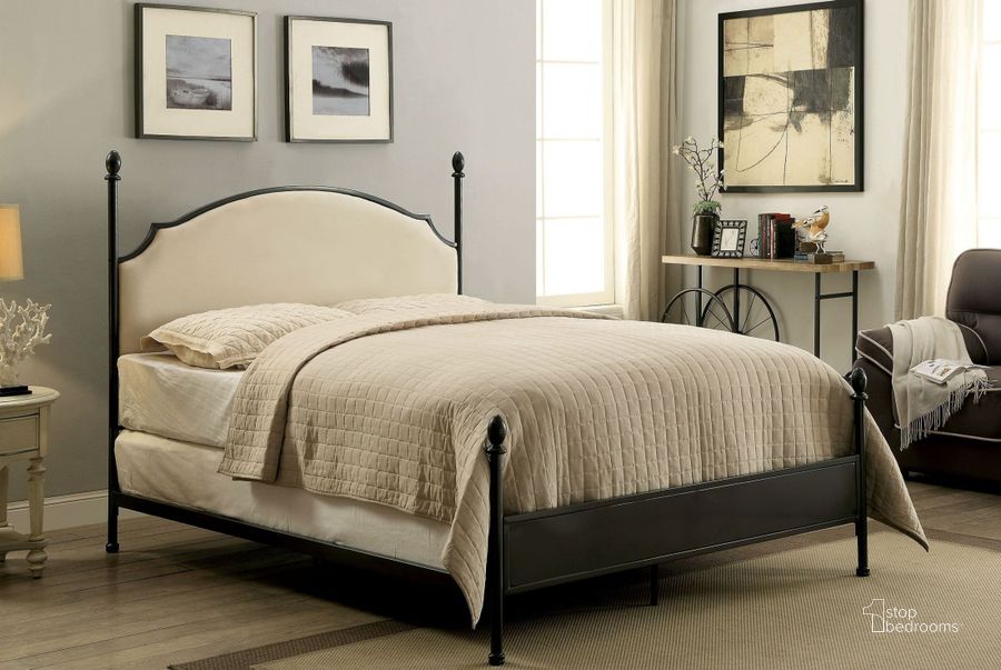 The appearance of Sinead Gunmetal Cal.King Poster Bed designed by Furniture of America in the transitional interior design. This brown piece of furniture  was selected by 1StopBedrooms from Sinead Collection to add a touch of cosiness and style into your home. Sku: CM7420CK. Bed Type: Poster Bed. Material: Fabric. Product Type: Poster Bed. Bed Size: California King.