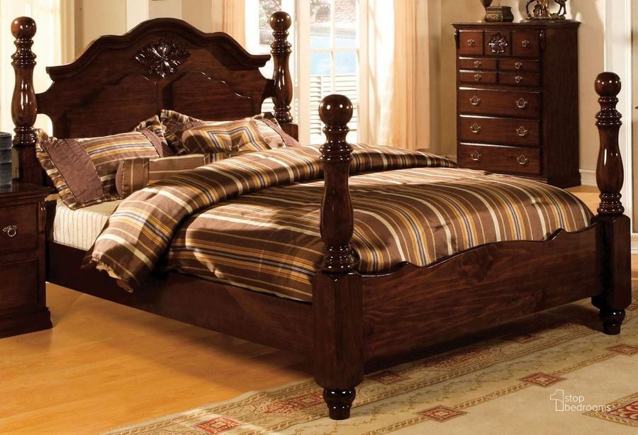 The appearance of Tuscan II Glossy Dark Pine King Poster Bed designed by Furniture of America in the traditional interior design. This brown piece of furniture  was selected by 1StopBedrooms from Tuscan Collection to add a touch of cosiness and style into your home. Sku: CM7571EK-HB;CM7571EK-FB;CM7571EK-R. Bed Type: Poster Bed. Material: Wood. Product Type: Poster Bed. Bed Size: King. Image1