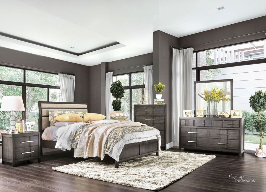The appearance of Berenice Gray Upholstered Panel Bedroom Set designed by Furniture of America in the transitional interior design. This gray piece of furniture  was selected by 1StopBedrooms from Berenice Collection to add a touch of cosiness and style into your home. Sku: CM7580GY-Q-HB;CM7580GY-Q-FB;CM7580GY-Q-R;CM7580GY-N. Bed Type: Panel Bed. Material: Wood. Product Type: Panel Bed. Bed Size: Queen. Image1