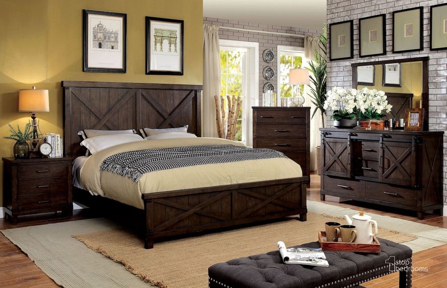 The appearance of Bianca Dark Walnut Panel Bedroom Set designed by Furniture of America in the transitional interior design. This brown piece of furniture  was selected by 1StopBedrooms from Bianca Collection to add a touch of cosiness and style into your home. Sku: CM7734Q-HB;CM7734Q-FB;CM7734Q-R;CM7734N. Bed Type: Panel Bed. Material: Wood. Product Type: Panel Bed. Bed Size: Queen. Image1