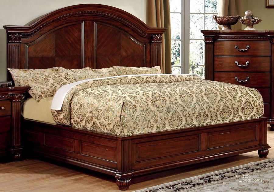The appearance of Grandom Cherry Cal. King Bed designed by Furniture of America in the traditional interior design. This brown piece of furniture  was selected by 1StopBedrooms from Grandom Collection to add a touch of cosiness and style into your home. Sku: CM7736CK-HB;CM7736CK-FB;CM7736CK-R. Bed Type: Platform Bed. Product Type: Platform Bed. Bed Size: California King. Material: Vinyl. Image1