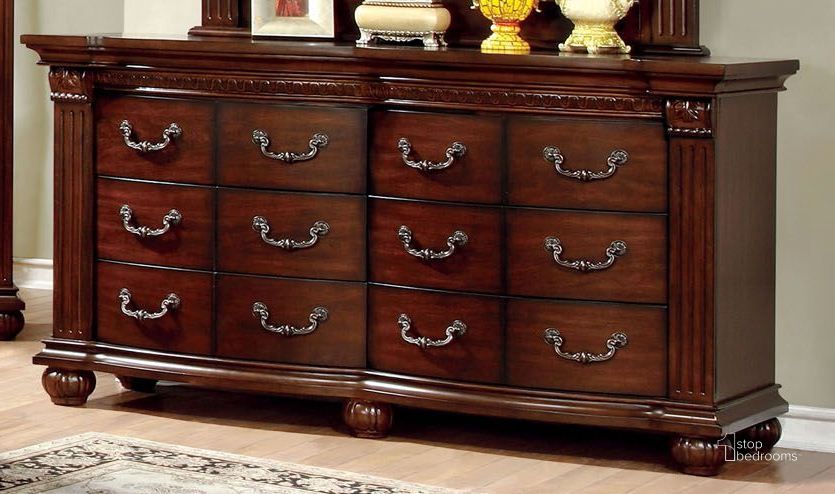 The appearance of Grandom Cherry Dresser designed by Furniture of America in the traditional interior design. This brown piece of furniture  was selected by 1StopBedrooms from Grandom Collection to add a touch of cosiness and style into your home. Sku: CM7736D. Material: Wood. Product Type: Dresser. Image1