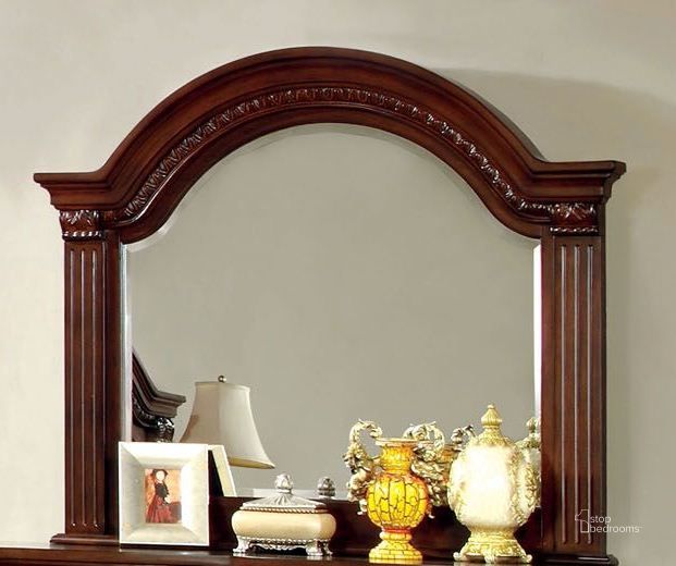 The appearance of Grandom Cherry Mirror designed by Furniture of America in the traditional interior design. This brown piece of furniture  was selected by 1StopBedrooms from Grandom Collection to add a touch of cosiness and style into your home. Sku: CM7736M. Material: Wood. Product Type: Dresser Mirror. Image1