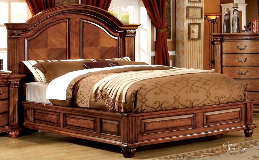 The appearance of Bellagrand Antique Tobacco Oak Cal. King Bed designed by Furniture of America in the modern / contemporary interior design. This brown piece of furniture  was selected by 1StopBedrooms from Bellagrand Collection to add a touch of cosiness and style into your home. Sku: CM7738CK-HB;CM7738CK-FB;CM7738CK-R. Bed Type: Panel Bed. Product Type: Panel Bed. Bed Size: California King. Image1