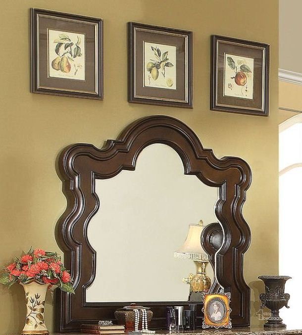 The appearance of Arcturus Brown Cherry Mirror designed by Furniture of America in the traditional interior design. This brown piece of furniture  was selected by 1StopBedrooms from Arcturus Collection to add a touch of cosiness and style into your home. Sku: CM7859M. Material: Wood. Product Type: Dresser Mirror. Image1
