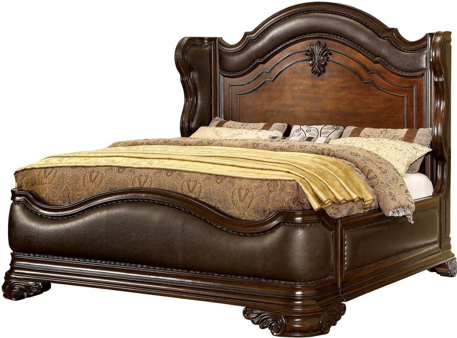 The appearance of Arcturus Brown Cherry Cal. King Upholstered Panel Bed designed by Furniture of America in the traditional interior design. This brown piece of furniture  was selected by 1StopBedrooms from Arcturus Collection to add a touch of cosiness and style into your home. Sku: CM7859CK-1;CM7859CK-2;CM7859CK-3. Bed Type: Panel Bed. Material: Wood. Product Type: Panel Bed. Bed Size: California King. Image1