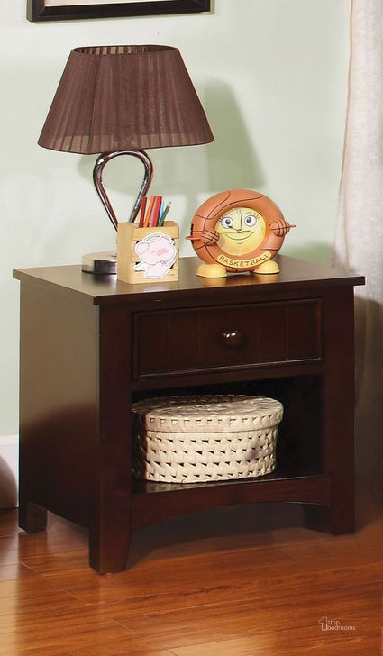 The appearance of Omnus Dark Walnut Nightstand designed by Furniture of America in the transitional interior design. This brown piece of furniture  was selected by 1StopBedrooms from Omnus Collection to add a touch of cosiness and style into your home. Sku: CM7905EXP-N. Material: Wood. Product Type: Nightstand.