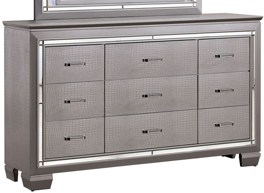 The appearance of Bellanova Silver Dresser designed by Furniture of America in the modern / contemporary interior design. This silver piece of furniture  was selected by 1StopBedrooms from Bellanova Collection to add a touch of cosiness and style into your home. Sku: CM7979SV-D. Material: Wood. Product Type: Dresser. Image1