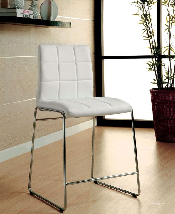 The appearance of Kona II White Leatherette Counter Height Chair Set of 2 designed by Furniture of America in the modern / contemporary interior design. This black piece of furniture  was selected by 1StopBedrooms from Kona Ii Collection to add a touch of cosiness and style into your home. Sku: CM8320WH-PC-2PK. Product Type: Counter Height Chair. Material: Vinyl. Image1