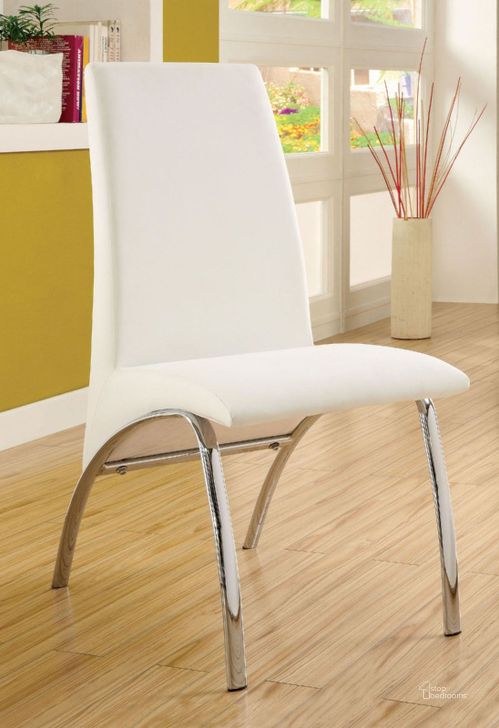 The appearance of Glenview White Side Chair Set Of 2 designed by Furniture of America in the modern / contemporary interior design. This white piece of furniture  was selected by 1StopBedrooms from Glenview Collection to add a touch of cosiness and style into your home. Sku: CM8370WH-SC-2PK. Material: Leather. Product Type: Side Chair. Image1