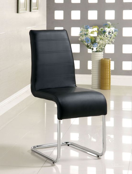 The appearance of Glenview Black Leatherette Side Chair Set of 2 designed by Furniture of America in the modern / contemporary interior design. This black piece of furniture  was selected by 1StopBedrooms from Glenview Collection to add a touch of cosiness and style into your home. Sku: CM8371BK-SC-2PK. Product Type: Side Chair. Material: Vinyl.