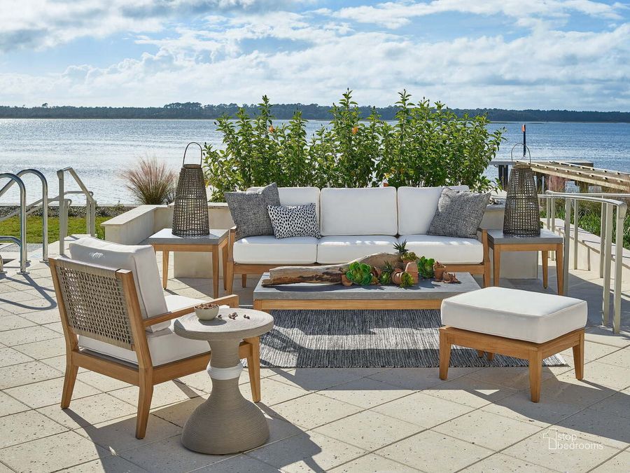 The appearance of Coastal Living Chesapeake Natural Teak Outdoor Occasional Table Set designed by Universal in the transitional interior design. This brown and gray piece of furniture  was selected by 1StopBedrooms from Chesapeake Collection to add a touch of cosiness and style into your home. Sku: U012819;U012815. Product Type: Outdoor Set. Image1