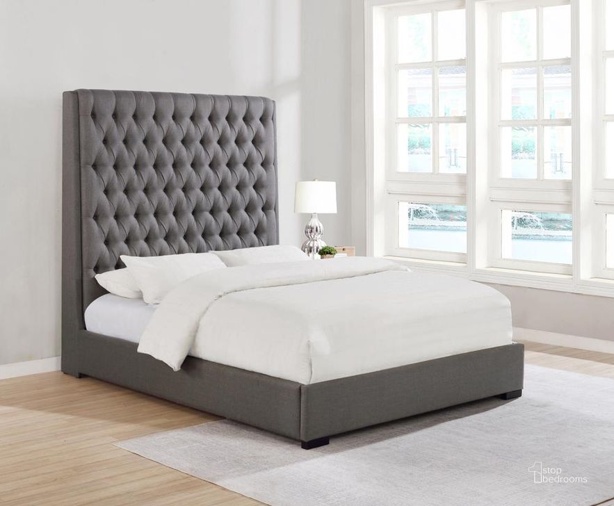 The appearance of Coaster Camille Series California King Size Panel Bed designed by Coaster in the transitional interior design. This grey piece of furniture  was selected by 1StopBedrooms from Camille Collection to add a touch of cosiness and style into your home. Sku: 300621KWB1;300621KWB2. Bed Type: Panel Bed. Product Type: Panel Bed. Bed Size: California King. Material: Plywood. Image1
