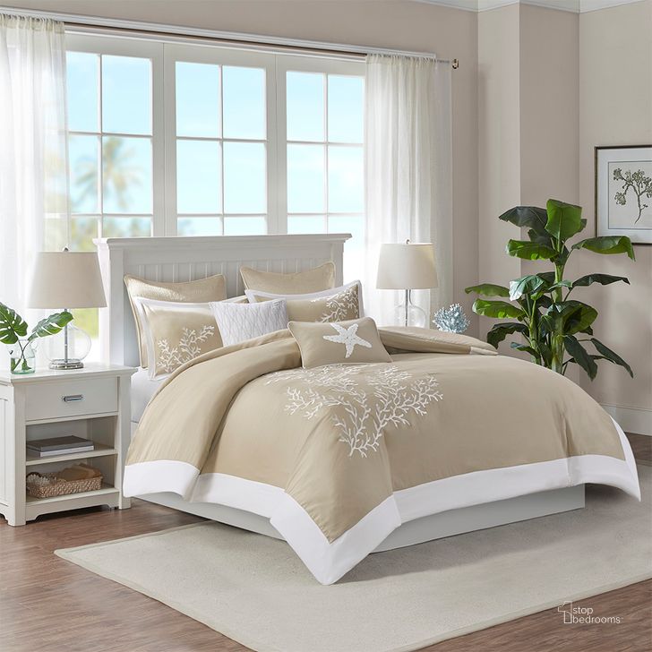 The appearance of Coastline Cotton Jacquard 5Pcs King Duvet Set With Embroidery In Khaki designed by Olliix in the coastal interior design. This khaki piece of furniture  was selected by 1StopBedrooms from Coastline Collection to add a touch of cosiness and style into your home. Sku: HH12-1546. Material: Polyester. Bed Size: King. Product Type: Duvet Set. Image1