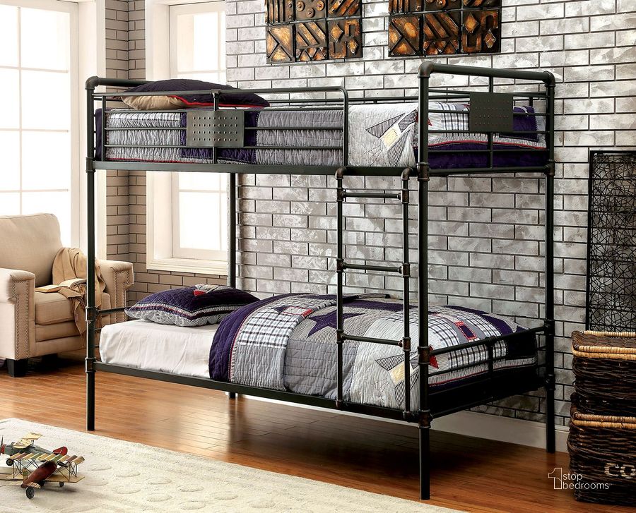 The appearance of Codavie Black Twin Over Twin Bunk Bed designed by Luminous Layouts in the industrial interior design. This black piece of furniture  was selected by 1StopBedrooms from Codavie Collection to add a touch of cosiness and style into your home. Sku: CM-BK913. Bed Type: Bunk Bed. Material: Metal. Product Type: Bunk Bed. Bed Size: Twin Over Twin. Image1