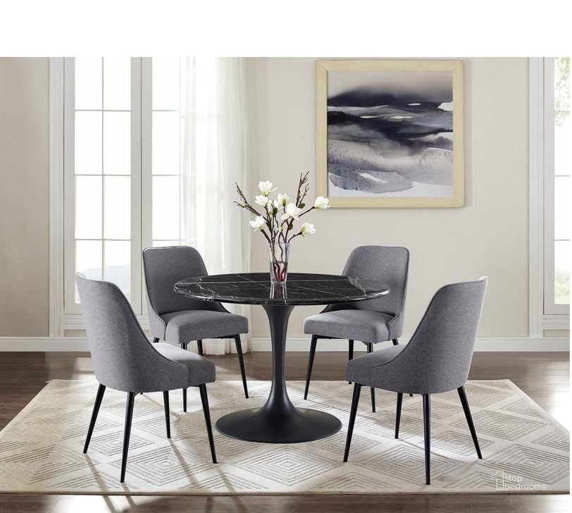 The appearance of Colfax Black Marquina Marble 5Pc Dining Set In Charcoal Chairs designed by Steve Silver in the modern / contemporary interior design. This black piece of furniture  was selected by 1StopBedrooms from Colfax Collection to add a touch of cosiness and style into your home. Sku: CF450KDB;CF450KMT;CF450SC;CF450SC. Product Type: Dining Room Set. Material: MDF. Image1