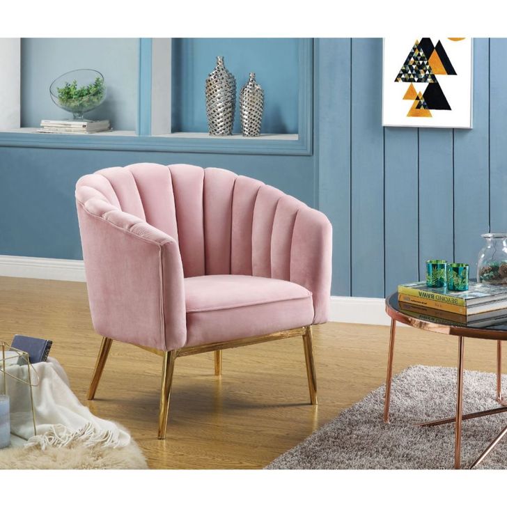 The appearance of Colla Accent Chair (Pink) designed by ACME in the glam interior design. This pink piece of furniture  was selected by 1StopBedrooms from Colla Collection to add a touch of cosiness and style into your home. Sku: 59814. Material: Fabric. Product Type: Accent Chair. Image1