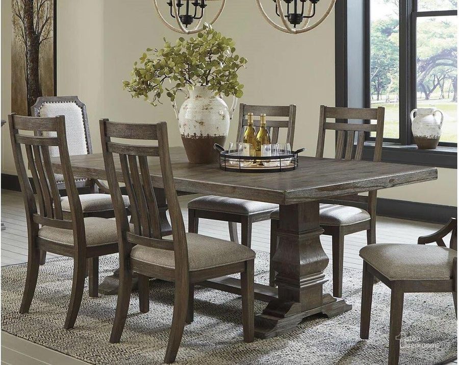 The appearance of Colville Rustic Brown Dining Table 0qd2361494 designed by Bennett Interiors in the transitional interior design. This rustic brown piece of furniture  was selected by 1StopBedrooms from Colville Collection to add a touch of cosiness and style into your home. Sku: D813-55T;D813-55B. Table Base Style: Double Pedestal. Material: Wood. Product Type: Dining Table. Table Top Shape: Rectangular. Size: 48". Image1