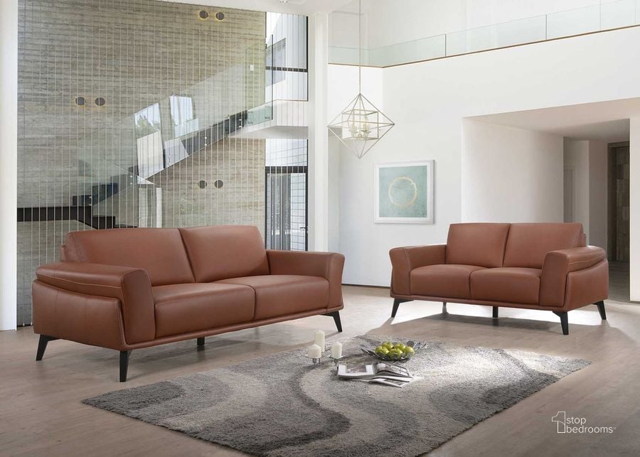 The appearance of Como Terracotta Leather Living Room Set designed by New Classic in the transitional interior design. This brown piece of furniture  was selected by 1StopBedrooms from Como Collection to add a touch of cosiness and style into your home. Sku: L946-30-TCA;L946-20-TCA. Product Type: Living Room Set. Image1