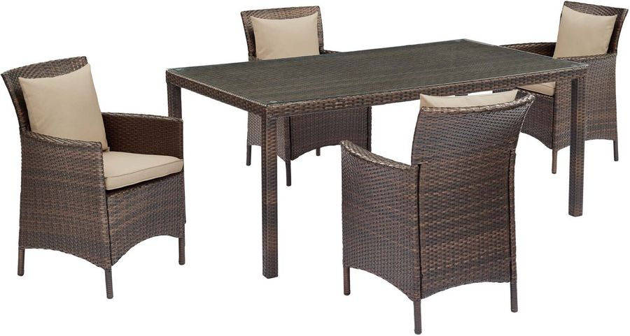 The appearance of Conduit Brown and Beige 5 Piece Outdoor Patio Wicker Rattan Set EEI-3892-BRN-BEI-SET designed by Modway in the modern / contemporary interior design. This brown and beige piece of furniture  was selected by 1StopBedrooms from Conduit Collection to add a touch of cosiness and style into your home. Sku: EEI-3892-BRN-BEI-SET. Material: Rattan. Product Type: Outdoor Conversation Set. Image1