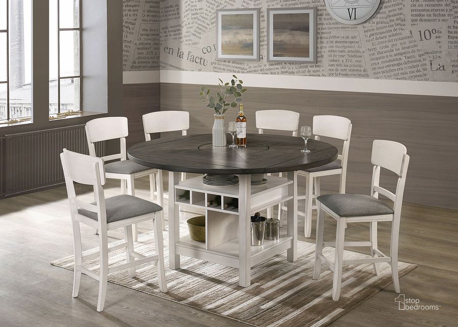 The appearance of Conner Counter Height Dining Set (Chalk/ Grey) designed by Crown Mark in the transitional interior design. This gray piece of furniture  was selected by 1StopBedrooms from Conner Collection to add a touch of cosiness and style into your home. Sku: 2849CG-T-TOP;2849CG-T-LEG;2849CG-S-24. Table Top Shape: Round. Product Type: Dining Room Set. Image1