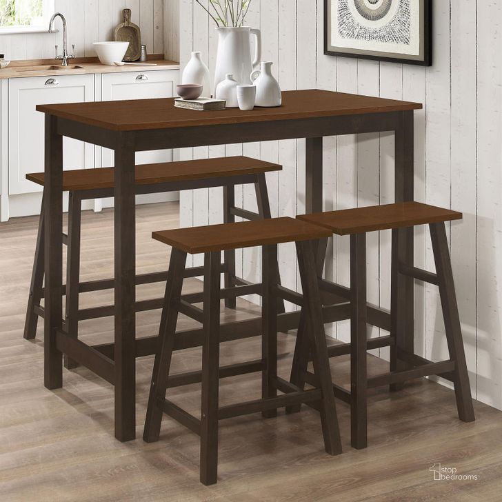 The appearance of Connie 4-Piece Counter Height Set In Chestnut and Dark Brown designed by Coaster in the rustic / southwestern interior design. This chestnut/dark brown piece of furniture  was selected by 1StopBedrooms from Connie Collection to add a touch of cosiness and style into your home. Sku: 192090. Material: Wood. Product Type: Dining Room Set. Image1