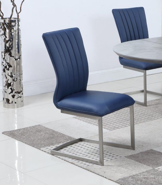The appearance of Contemporary Channel Back Cantilever Side Chair Set of 2 designed by Chintaly Imports in the modern / contemporary interior design. This brushed steel piece of furniture  was selected by 1StopBedrooms from Eileen Collection to add a touch of cosiness and style into your home. Sku: EILEEN-SC-BLU. Product Type: Side Chair. Image1