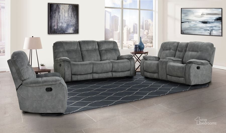 The appearance of Cooper Manual Reclining Sofa Loveseat and Recliner In Grey designed by Parker House in the modern / contemporary interior design. This grey piece of furniture  was selected by 1StopBedrooms from Cooper Collection to add a touch of cosiness and style into your home. Sku: MCOO#812G-SGR;MCOO#822C-SGR;MCOO#833-SGR. Material: Polyester. Product Type: Living Room Set. Image1