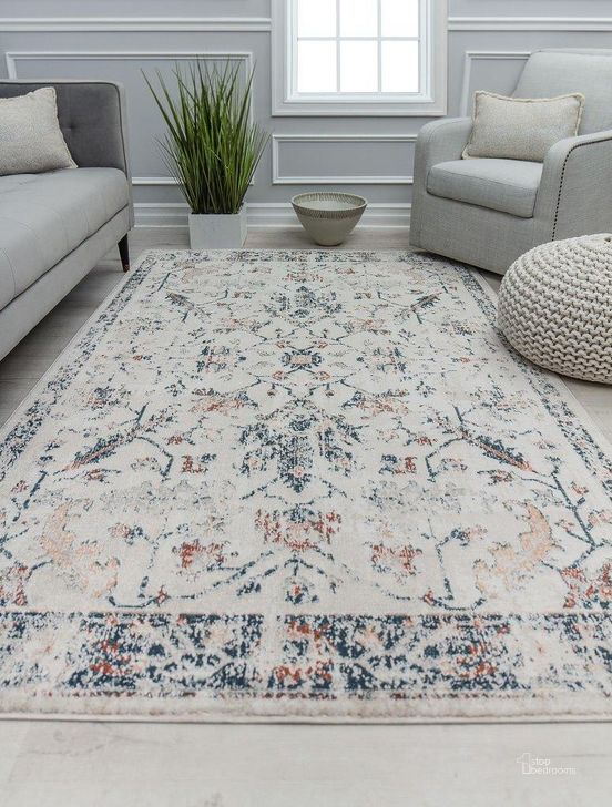 The appearance of Cora CL20A Winter Wheat Transitional Vintage Ivory 2' x 4' Area Rug designed by Rugs America in the transitional interior design. This ivory piece of furniture  was selected by 1StopBedrooms from Cora Collection to add a touch of cosiness and style into your home. Sku: RA31105. Material: Polypropylene. Product Type: Area Rugs. Image1