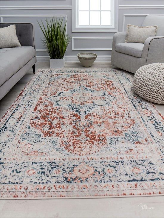 The appearance of Cora CL40C Firenze Transitional Vintage Rust 2' x 4' Area Rug designed by Rugs America in the transitional interior design. This rust piece of furniture  was selected by 1StopBedrooms from Cora Collection to add a touch of cosiness and style into your home. Sku: RA31129. Material: Polypropylene. Product Type: Area Rugs. Image1