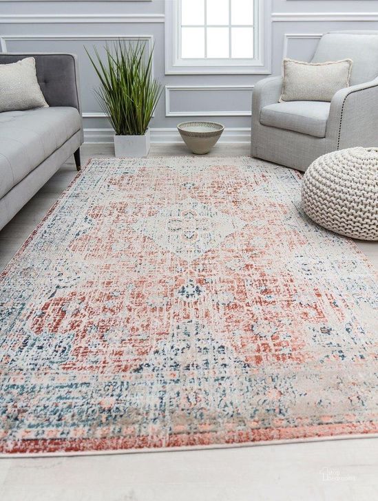 The appearance of Cora CL60B Jupiter Glow Transitional Vintage Rust 2' x 4' Area Rug designed by Rugs America in the transitional interior design. This rust piece of furniture  was selected by 1StopBedrooms from Cora Collection to add a touch of cosiness and style into your home. Sku: RA31153. Material: Polypropylene. Product Type: Area Rugs. Image1