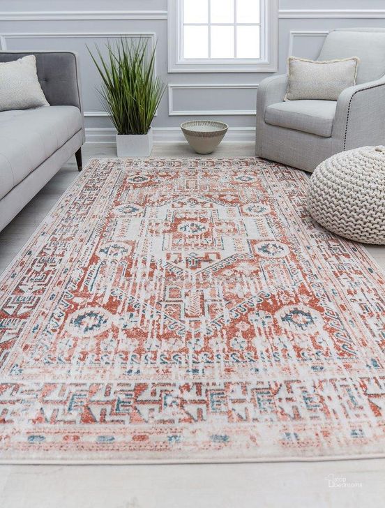 The appearance of Cora CL80A Warm Sienna Transitional Vintage Rust 2' x 4' Area Rug designed by Rugs America in the transitional interior design. This warm sienna piece of furniture  was selected by 1StopBedrooms from Cora Collection to add a touch of cosiness and style into your home. Sku: RA31161. Material: Polypropylene. Product Type: Area Rugs. Image1