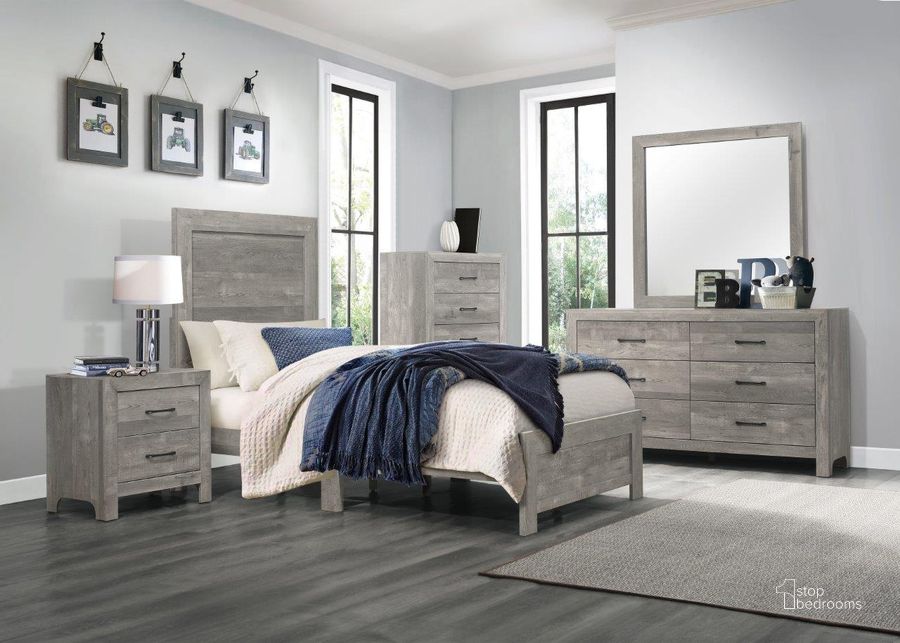 The appearance of Corbin Gray Youth Panel Bedroom Set designed by Homelegance in the transitional interior design. This gray piece of furniture  was selected by 1StopBedrooms from Corbin Collection to add a touch of cosiness and style into your home. Sku: 1534GYT-1;1534GY-4. Bed Type: Panel Bed. Material: Wood. Product Type: Panel Bed. Bed Size: Twin. Image1