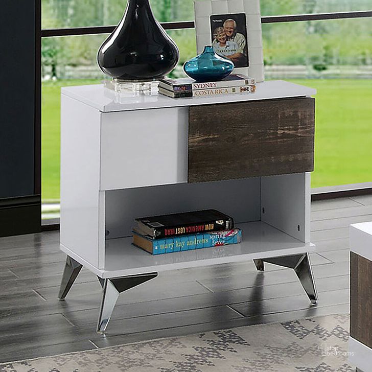 The appearance of Corinne End Table In White and Distressed Dark Oak designed by Furniture of America in the modern / contemporary interior design. This white and distressed dark oak piece of furniture  was selected by 1StopBedrooms from Corinne Collection to add a touch of cosiness and style into your home. Sku: FOA4535E. Material: Wood. Product Type: End Table. Image1