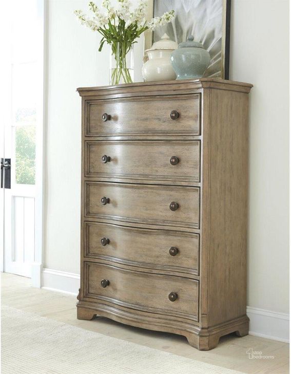 The appearance of Corinne Sun Drenched Acacia 5 Drawer Chest designed by Riverside Furniture in the traditional interior design. This brown piece of furniture  was selected by 1StopBedrooms from Corinne Collection to add a touch of cosiness and style into your home. Sku: 21565. Product Type: Chest. Image1