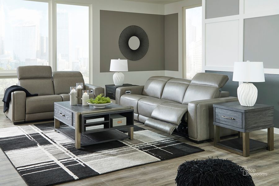 The appearance of Correze Power Reclining Living Room Set In Gray designed by Signature Design by Ashley in the transitional interior design. This gray piece of furniture  was selected by 1StopBedrooms from Correze Collection to add a touch of cosiness and style into your home. Sku: U9420258;U9420246;U9420262;U9420258;U9420262. Product Type: Living Room Set. Material: Leather Match. Image1