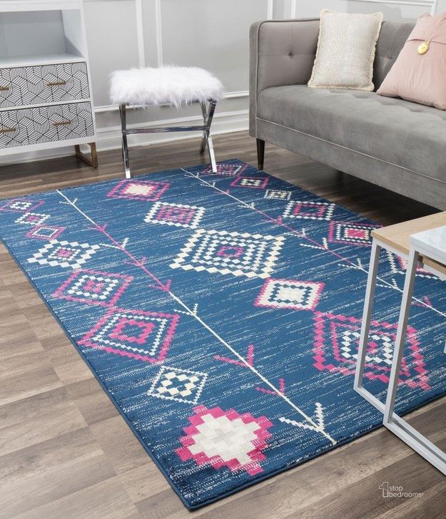 The appearance of CosmoLiving By Cosmopolitan Soleil BR15H Native Navy Tribal Moroccan blue 8'9 x 12' Area Rug designed by Rugs America in the moroccan interior design. This navy piece of furniture  was selected by 1StopBedrooms from Soleil Collection to add a touch of cosiness and style into your home. Sku: RA30449. Material: Polypropylene. Product Type: Area Rugs. Image1