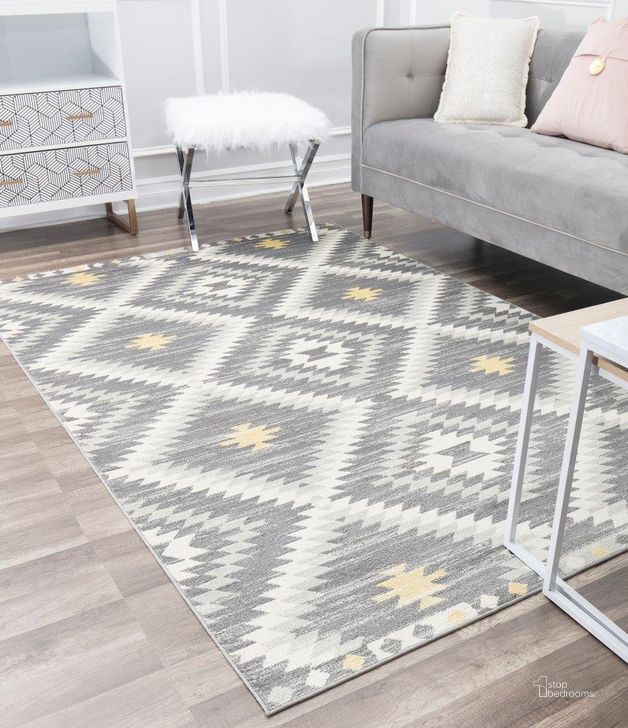 The appearance of CosmoLiving By Cosmopolitan Soleil BR30F Kilim Gray Tribal Moroccan gray 8' x 10' Area Rug designed by Rugs America in the moroccan interior design. This gray piece of furniture  was selected by 1StopBedrooms from Soleil Collection to add a touch of cosiness and style into your home. Sku: RA28391. Material: Polypropylene. Product Type: Area Rugs. Image1