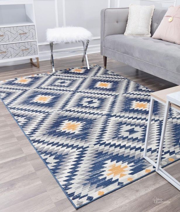 The appearance of CosmoLiving By Cosmopolitan Soleil BR30H Kilim Cadet Tribal Moroccan blue 8'9 x 12' Area Rug designed by Rugs America in the moroccan interior design. This blue piece of furniture  was selected by 1StopBedrooms from Soleil Collection to add a touch of cosiness and style into your home. Sku: RA30482. Material: Polypropylene. Product Type: Area Rugs. Image1