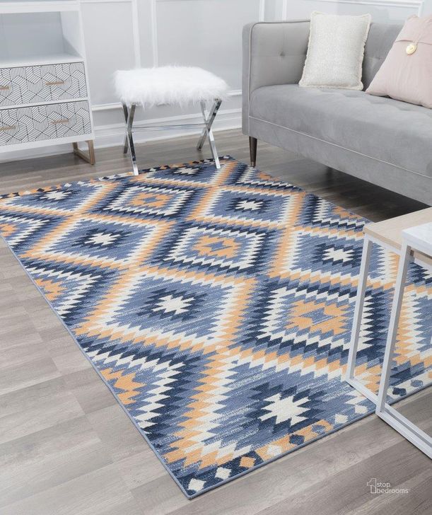 The appearance of CosmoLiving By Cosmopolitan Soleil BR30J Kilim Denim Tribal Moroccan blue 8'9 x 12' Area Rug designed by Rugs America in the moroccan interior design. This denim piece of furniture  was selected by 1StopBedrooms from Soleil Collection to add a touch of cosiness and style into your home. Sku: RA30488. Material: Polypropylene. Product Type: Area Rugs. Image1