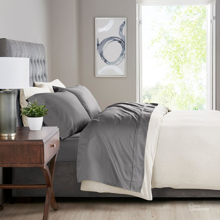 The appearance of Cotton And Polyester Cross Weave Sateen Queen Sheet Set In Charcoal designed by Olliix in the transitional interior design. This charcoal piece of furniture  was selected by 1StopBedrooms from 525 Thread Count Collection to add a touch of cosiness and style into your home. Sku: MP20-6508. Material: Polyester. Bed Size: Queen. Product Type: Bed Sheet. Image1