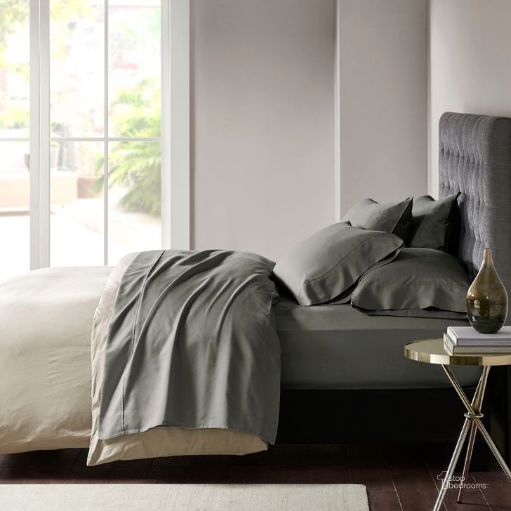 The appearance of Cotton And Polyester Sateen 7Pcs Split King Sheet Set In Charcoal designed by Olliix in the transitional interior design. This charcoal piece of furniture  was selected by 1StopBedrooms from 800 Thread Count Collection to add a touch of cosiness and style into your home. Sku: MP20-7158. Material: Polyester. Product Type: Bed Sheet. Bed Size: Split King. Image1