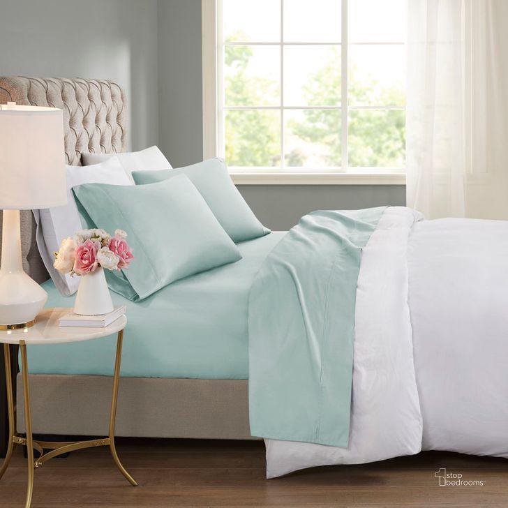 The appearance of Cotton And Polyester Sateen Full Cooling Sheet Sets With Huntsman Cooling Chemical In Seafoam designed by Olliix in the transitional interior design. This seafoam piece of furniture  was selected by 1StopBedrooms from 600 Thread Count Collection to add a touch of cosiness and style into your home. Sku: BR20-0998. Material: Polyester. Bed Size: Full. Product Type: Bed Sheet. Image1