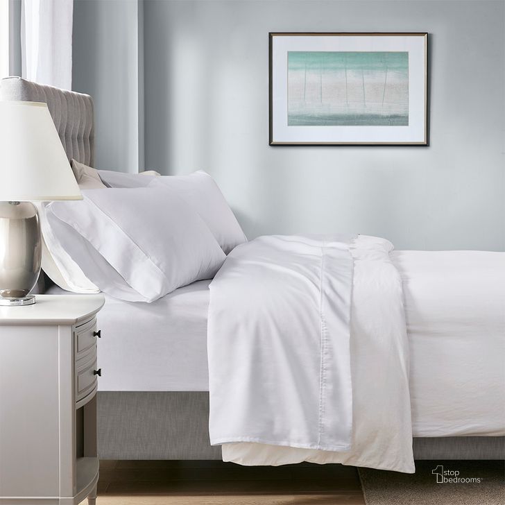 The appearance of Cotton And Polyester Solid Antimicrobial California King Sheet Set With Heiq Temperature Regulating In White designed by Olliix in the transitional interior design. This white piece of furniture  was selected by 1StopBedrooms from 1000 Thread Count Collection to add a touch of cosiness and style into your home. Sku: BR20-1882. Material: Polyester. Bed Size: California King. Product Type: Bed Sheet. Image1