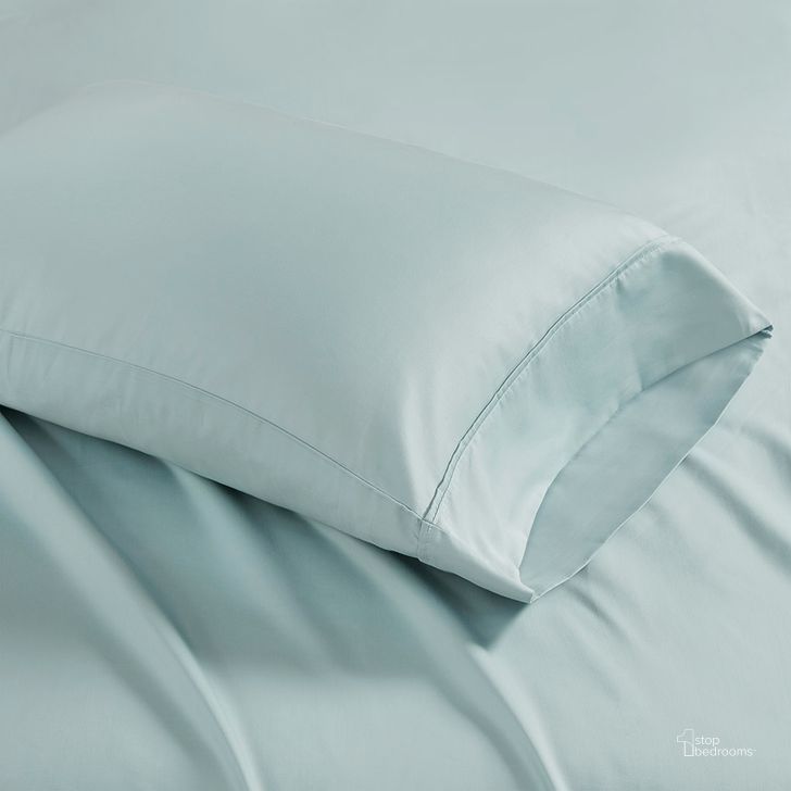 The appearance of Cotton And Polyester Solid King Pillowcase In Seafoam designed by Olliix in the transitional interior design. This seafoam piece of furniture  was selected by 1StopBedrooms from 1500 Thread Count Collection to add a touch of cosiness and style into your home. Sku: MP21-4859. Material: Polyester. Bed Size: King. Product Type: Pillow Cover. Image1